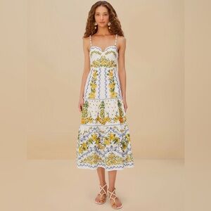 Farm Rio Off-White Sicily Organic Cotton Midi Dress